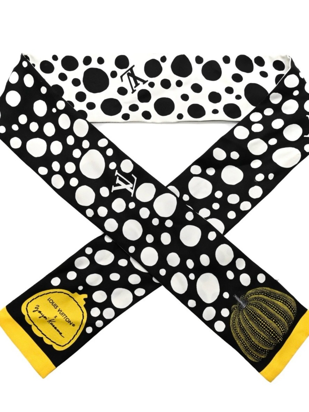 Louis Vuitton x Yayoi Kusama Black & White Polka Dot Twilly with Yellow Trim
